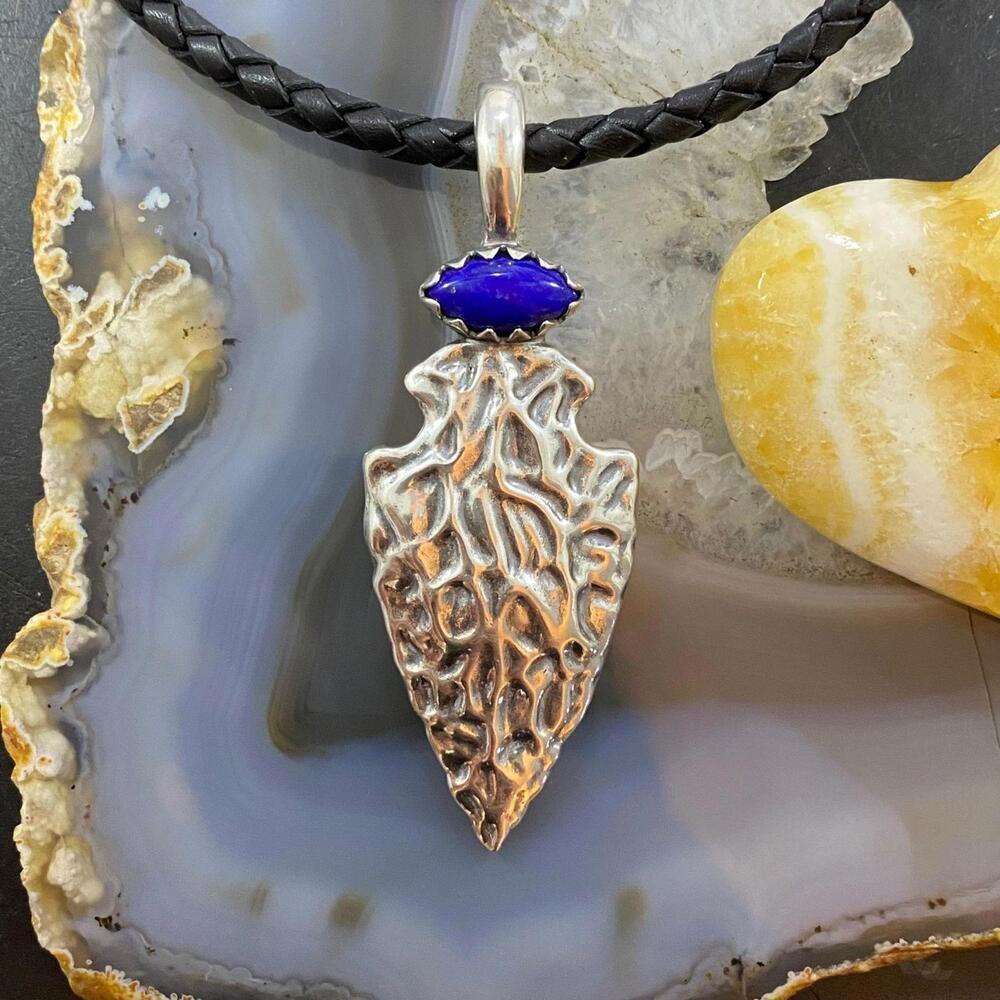 Carolyn Pollack Southwestern Style Sterling Lapis Arrowhead Enhancer Pendant